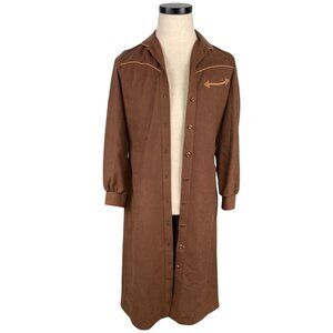 Vintage 70s Penny Young Brown Button-Down Dress Size 8 With Western Yoke Design